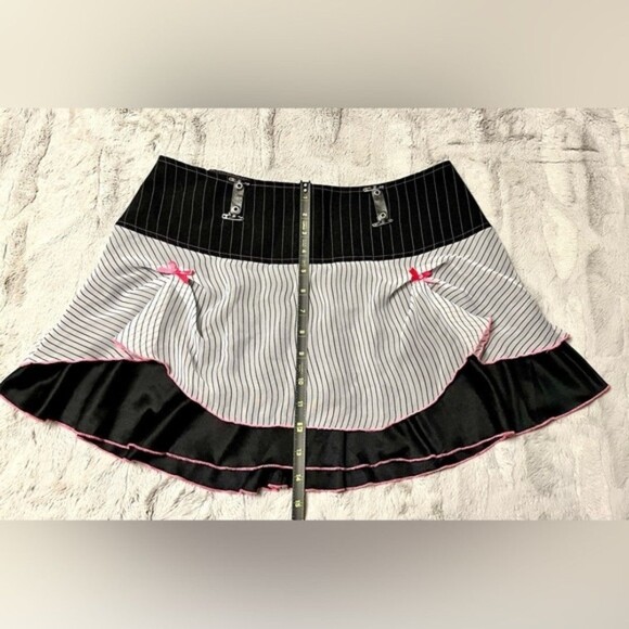 Vintage Y2K Serious Skirt Black with Sheer Top Layer and Pink Bow Details SZ L - Picture 5 of 11